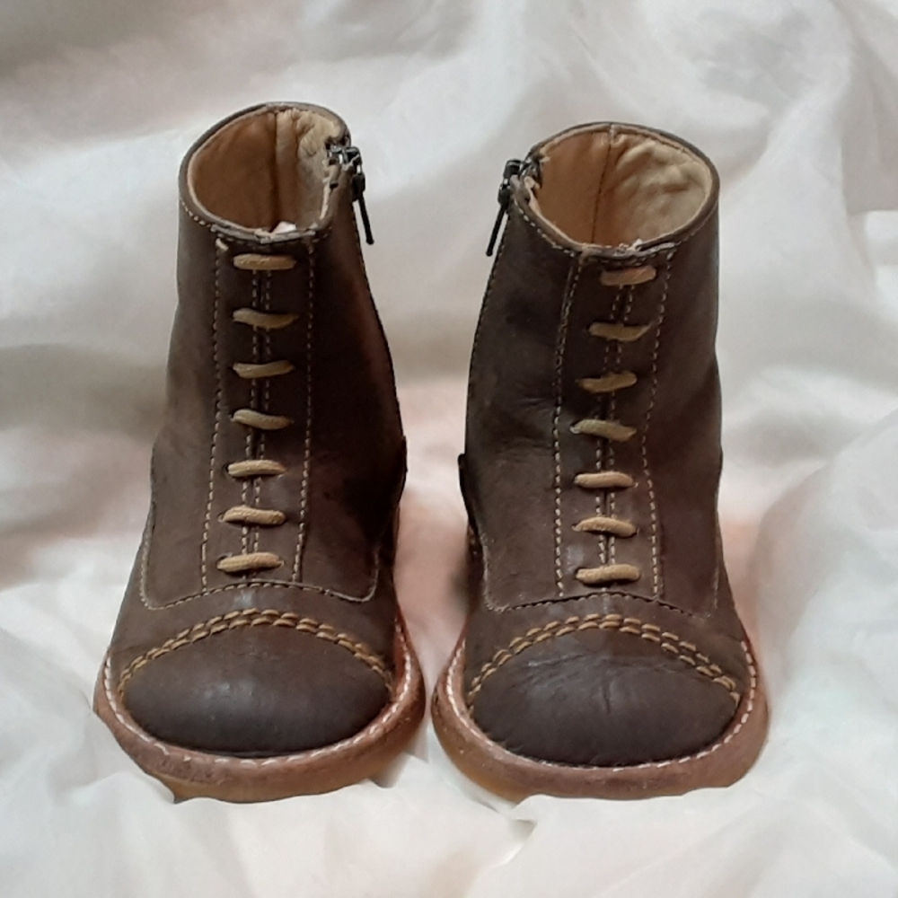 Vintage PAZITOS Brown Leather Ankle Boots Baby Shoes Size 4 Boy or Girl Unisex